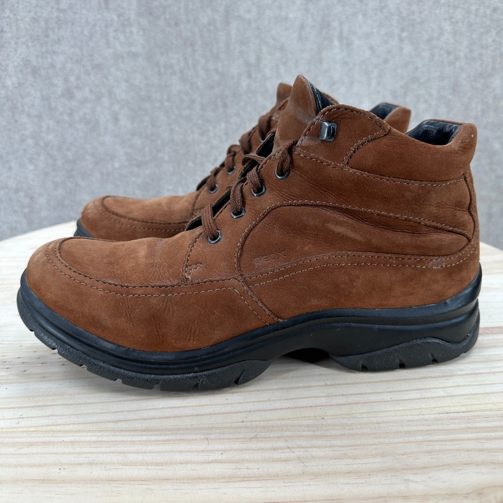 Geox Respira‎ Mens 10 Brown Nubuck Leather Chukka Hiking Boots Lace Up Mid Top